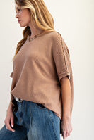 Easel OVERSIZED Thermal Knit top in Coffee