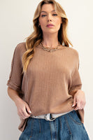 Easel OVERSIZED Thermal Knit top in Coffee