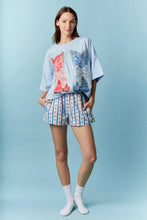 Load image into Gallery viewer, Peach Love OVERSIZED TOP with Graphic Print Boot and Lace Bow in Light Blue

