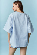 Load image into Gallery viewer, Peach Love OVERSIZED TOP with Graphic Print Boot and Lace Bow in Light Blue
