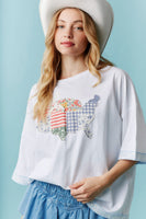 Peach Love Oversized USA Land Map Patched Top in Off White
