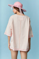 Peach Love Oversized USA Land Map Patched Top in Blush