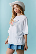 Load image into Gallery viewer, Peach Love Oversized USA Land Map Patched Top in Off White
