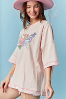 Peach Love Oversized USA Land Map Patched Top in Blush