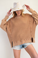 Easel Mineral Washed Thermal Knit Top in Almond