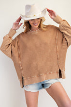 Load image into Gallery viewer, Easel Mineral Washed Thermal Knit Top in Almond
