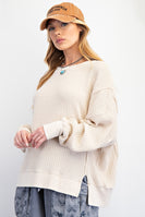 Easel Mineral Washed Thermal Knit Top in Oatmeal