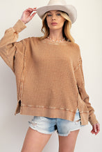 Load image into Gallery viewer, Easel Mineral Washed Thermal Knit Top in Almond
