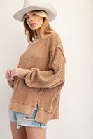 Easel Mineral Washed Thermal Knit Top in Almond