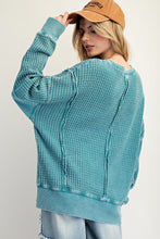 Load image into Gallery viewer, Easel Mineral Washed Thermal Knit Top in Faded Teal
