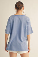 Jodifl OVERSIZED Knit Top with Vintage Flag Patched Bow Front in Blue