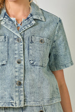 Load image into Gallery viewer, Mystree Short Sleeve Denim Top in Washed Dark Denim (TOP ONLY)
