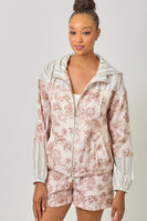 Mystree Printed Double Gauze Hoodie Jacket in Cappucinno