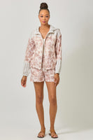 Mystree Printed Double Gauze Hoodie Jacket in Cappucinno