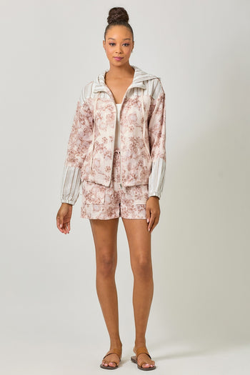 Mystree Printed Double Gauze Hoodie Jacket in Cappucinno