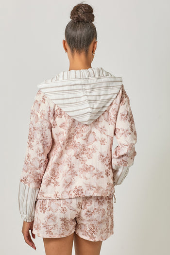 Mystree Printed Double Gauze Hoodie Jacket in Cappucinno