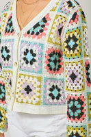 Mystree Crochet Button Up Cardigan in Seafoam Black