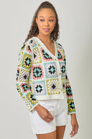 Mystree Crochet Button Up Cardigan in Seafoam Black