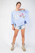 Load image into Gallery viewer, Easel OVERSIZED Top with Mixed Print LOVE Letter Patch Front in Peri Blue
