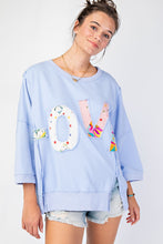 Load image into Gallery viewer, Easel OVERSIZED Top with Mixed Print LOVE Letter Patch Front in Peri Blue
