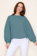 Star Drop OVERSIZED Solid Color Textured Top in Light Teal