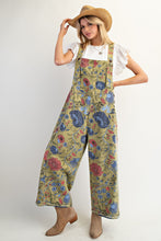 Load image into Gallery viewer, Easel Oversized Floral Print Denim Overall Jumpsuit in Sage
