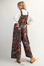 Load image into Gallery viewer, Easel Oversized Floral Print Denim Overall Jumpsuit in Brown
