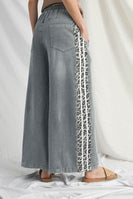 Jodifl Denim Wide Leg Pants with Leopard Side Stripes in Off White/Denim