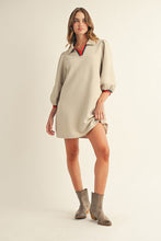 Load image into Gallery viewer, Jodifl Solid Color Textured Mini Dress with Contrasting Stripe Details in Beige
