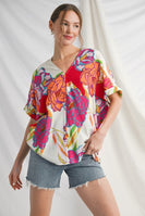 Jodifl Big Floral Print Boxy Top in Red