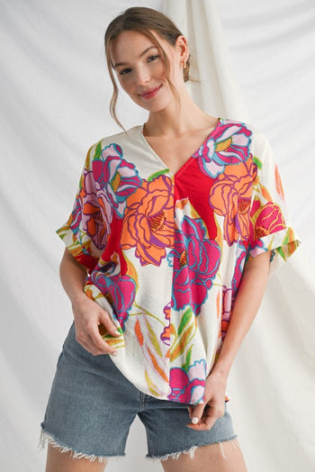 Jodifl Big Floral Print Boxy Top in Red