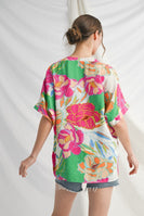 Jodifl Big Floral Print Boxy Top in Green