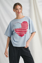 Load image into Gallery viewer, Jodifl Vintage Heart Flag Pattern Patched Top in Blue
