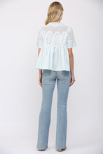 Load image into Gallery viewer, FATE Solid Color Mesh and Knit Top with Applique Details in Baby Blue
