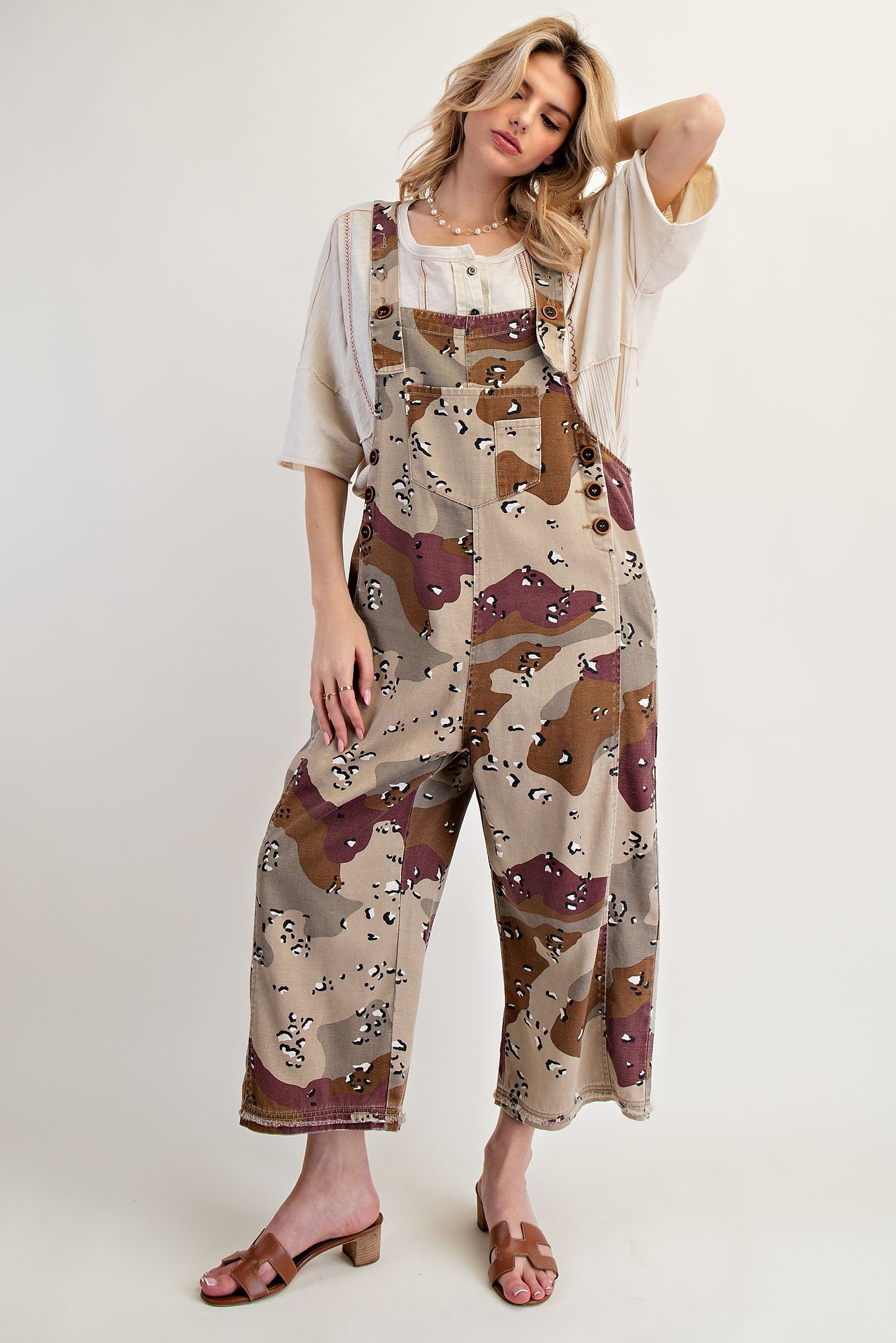 Easel Camo Print Twill Overalls in Redbean Combo – June Adel