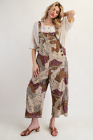 Easel Camo Print Twill Overalls in Redbean Combo