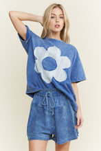 Load image into Gallery viewer, J.Her Solid Color Cotton Top with Contrasting Flower Patch Front in Cobalt
