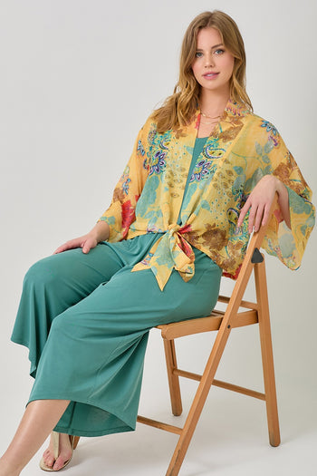 Mystree Print Mix Kimono in Yellow