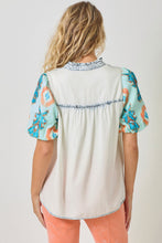 Load image into Gallery viewer, Mystree Tencel Top with Printed Puff Sleeves in Ice Blue

