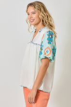 Load image into Gallery viewer, Mystree Tencel Top with Printed Puff Sleeves in Ice Blue
