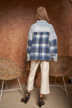 Load image into Gallery viewer, Davi &amp; Dani Mix n Match Plaid and Denim Shacket in Light Denim
