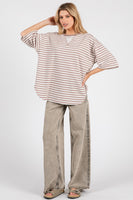 Sewn+Seen OVERSIZED Contrasting Color Striped Top in Cream/Taupe