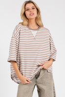 Sewn+Seen OVERSIZED Contrasting Color Striped Top in Cream/Taupe