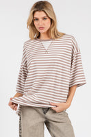 Sewn+Seen OVERSIZED Contrasting Color Striped Top in Cream/Taupe