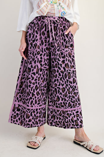 Easel Leopard Print Terry Knit Pants in Dried Orchid