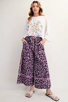 Easel Leopard Print Terry Knit Pants in Dried Orchid