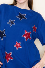 Load image into Gallery viewer, White Birch Solid Color Knit Top with Sequin and Rhinestone Stars in Royal Blue

