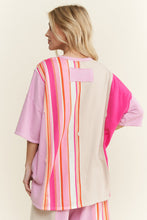 Load image into Gallery viewer, J.Her Striped Flower Patched Mineral Washed Top in Pink/Lavender Pink

