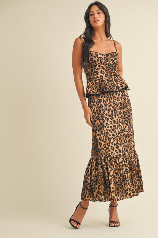 Klesis Bustier Peplum Top Midi Dress in Leopard – June Adel