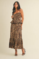 Klesis Bustier Peplum Top Midi Dress in Leopard